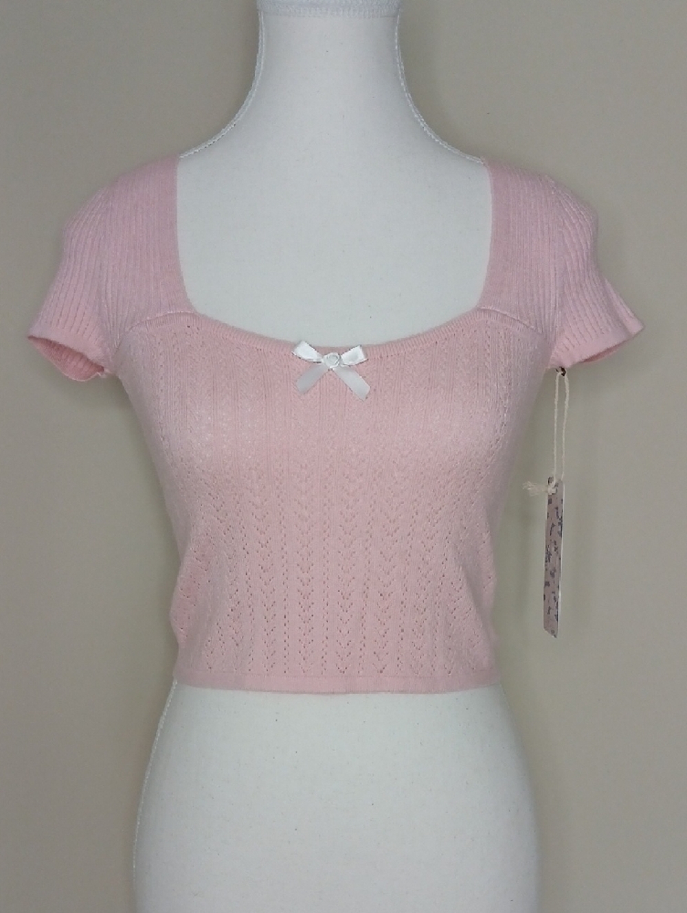 NWT The Prairie By Rachel Ashwell Short Sleeve Pointelle Top Baby Pink Size XS